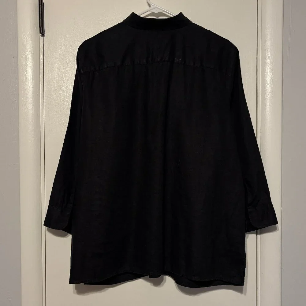 Ralph Lauren Chaps Womens Plus 100% Linen Button-Front Shirt Top Blouse 1X Black - Picture 5 of 10
